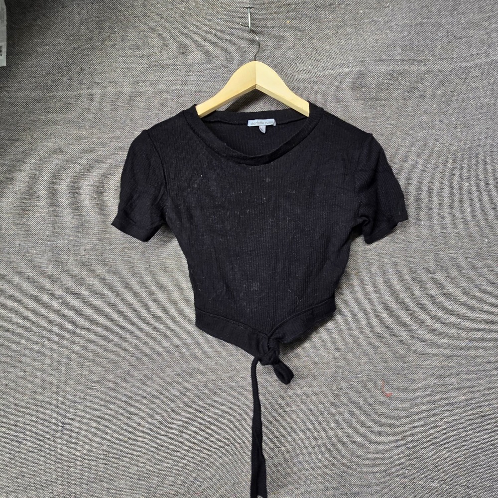 Charlotte Russe Black Ribbed Knit Front Tie Crop Top Short Sleeve Womens Small